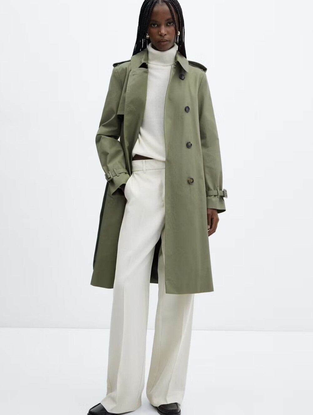 Mango Green Women's Trench Coat